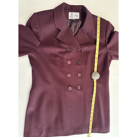 Le Suit Pantsuit Women’s Sz 12 Blazer Wide Leg Textured Career Office burgundy - Picture 8 of 11